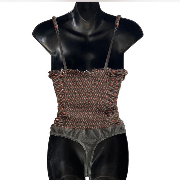 INTIMATELY FREE PEOPLE Dark Floral Ruched Bodysuit Whimsigoth Fairy Grunge Sz M - Picture 10 of 15